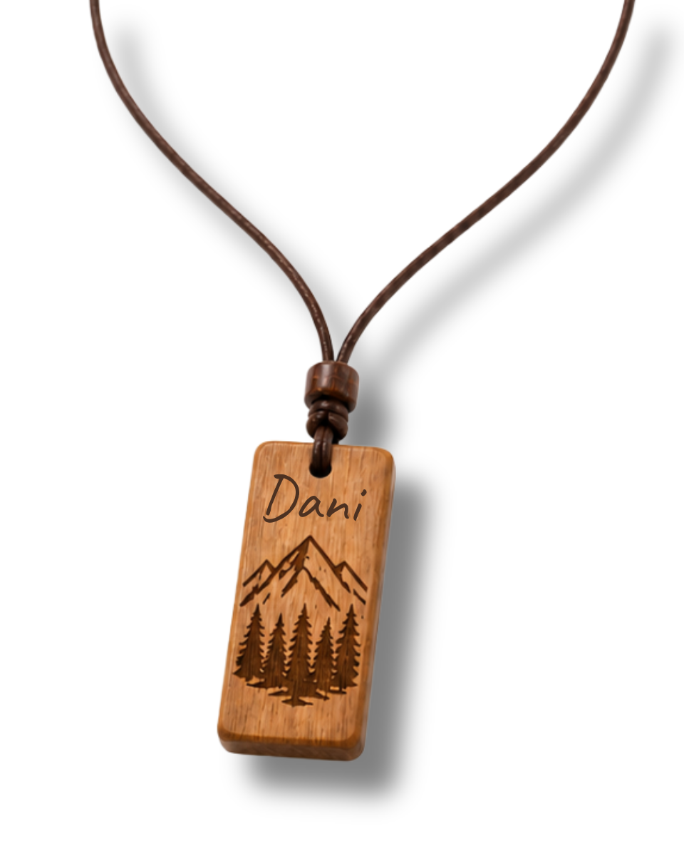 Collar Colgante de Madera Personalizado - Grabado Láser sobre Madera Noble con Cordón Trenzado