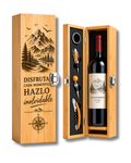 Estuche de Vino en Bambú con Accesorios - Caja Regalo para Botella Personalizada Láser - Set de Sommelier con Sacacorchos y Tapón