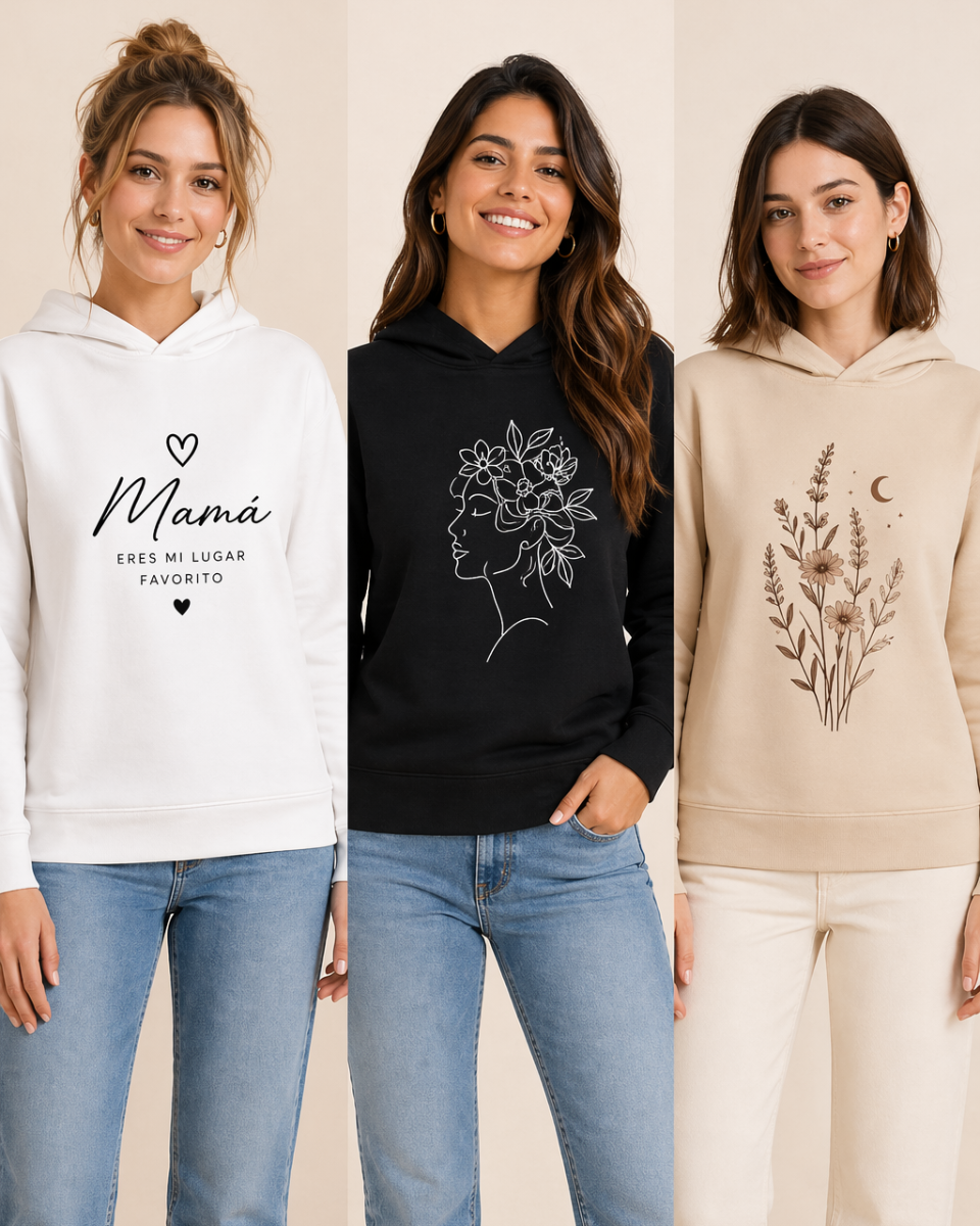 Sudadera Mujer Personalizada - Diseño Libre DTF con Bolsillos Laterales
