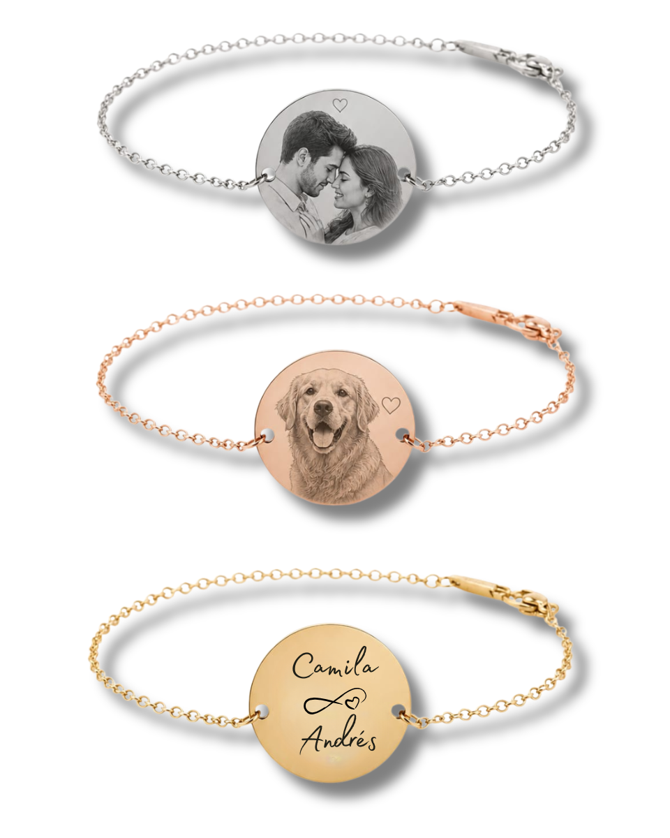 Pulsera Medallón redondo Personalizada 2cm - Grabado Láser de Fotos y Textos