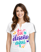 Camiseta Mujer con Cuello en V Abierto -Manga Corta Personalizada con Diseño Libre a Todo Color