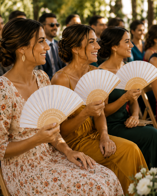 Abanicos de Madera Personalizados para eventos- por lotes de 10 und.-  Grabado Láser con Texto e Iconos -Recuerdos y detalles para celebraciones