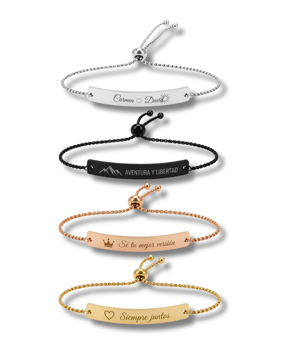 Pulsera Esclava Ajustable Personalizada - Acero Inoxidable con Grabado Láser