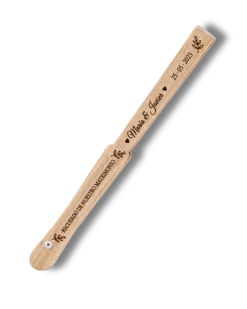 Abanicos de Madera Personalizados Bodas- por lotes de 10 und.-  Grabado Láser con Texto e Iconos - Detalles y Recuerdos para Eventos