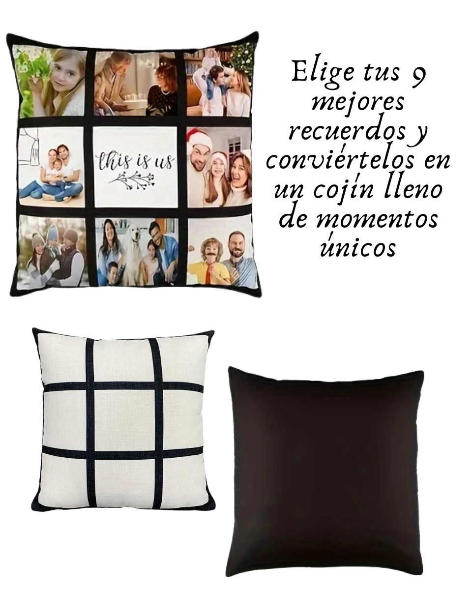 Cojin negro con collage de fotos