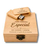 Set Pendrive de Madera 16GB + Baúl Personalizado | Grabado Láser de Alta Precisión