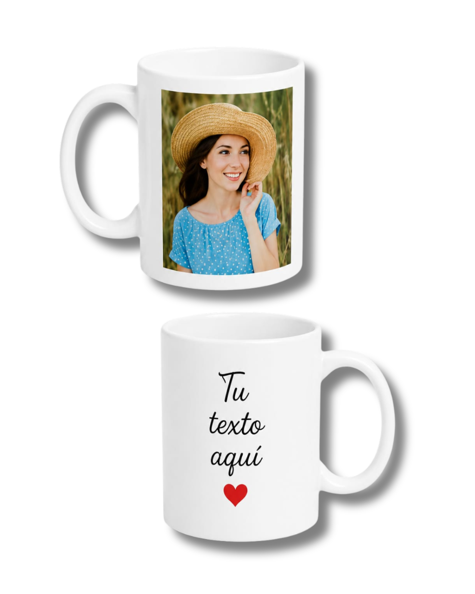 Taza blanca con una foto y/o texto