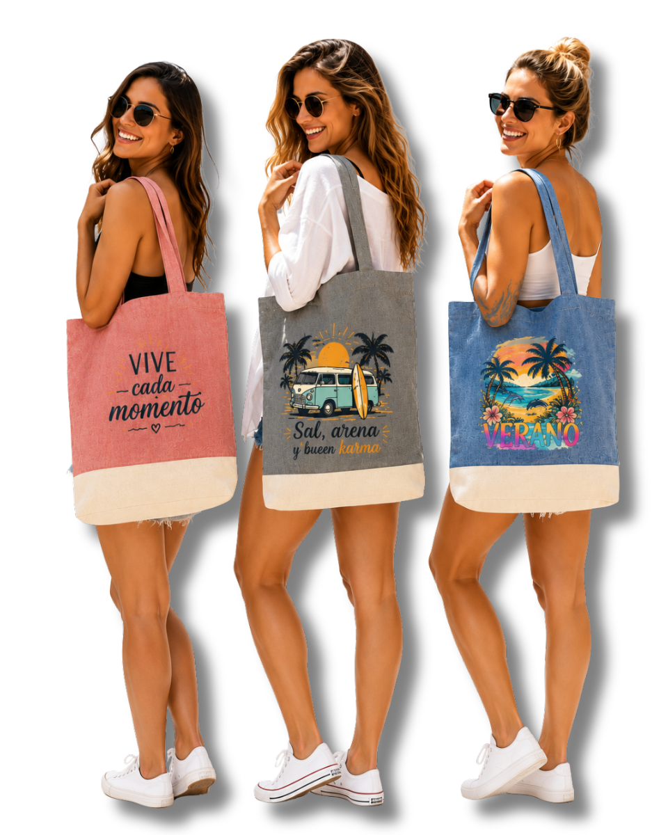 Bolsa Tote de Algodón Reciclado Bicolor - Bolsa de Tela Jaspeada 120 g/m² con Asas Largas de 70 cm - Bolsa Ecológica Sostenible Personalizable
