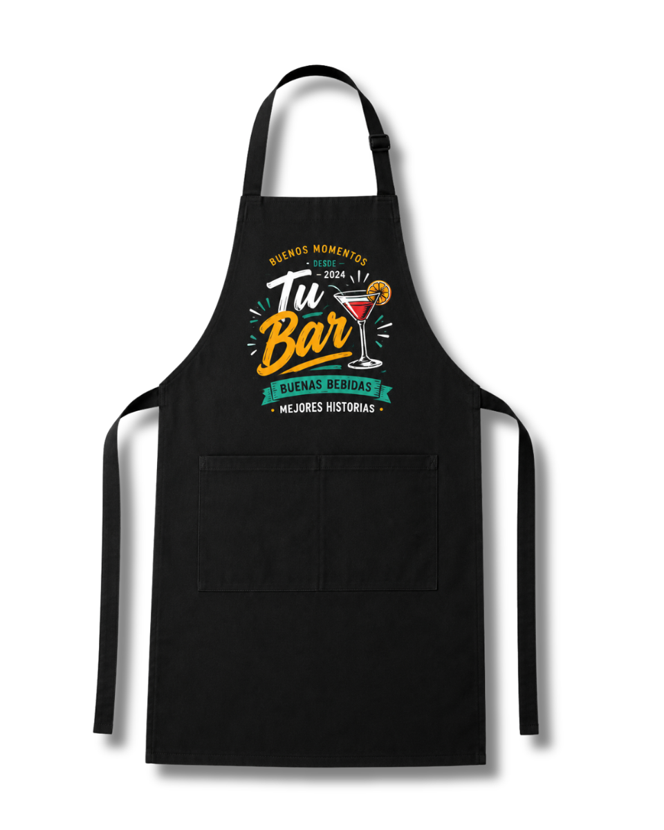 Delantal Largo de Sarga Personalizado para Uniformes - Delantal con Bolsillo Doble para Empresas