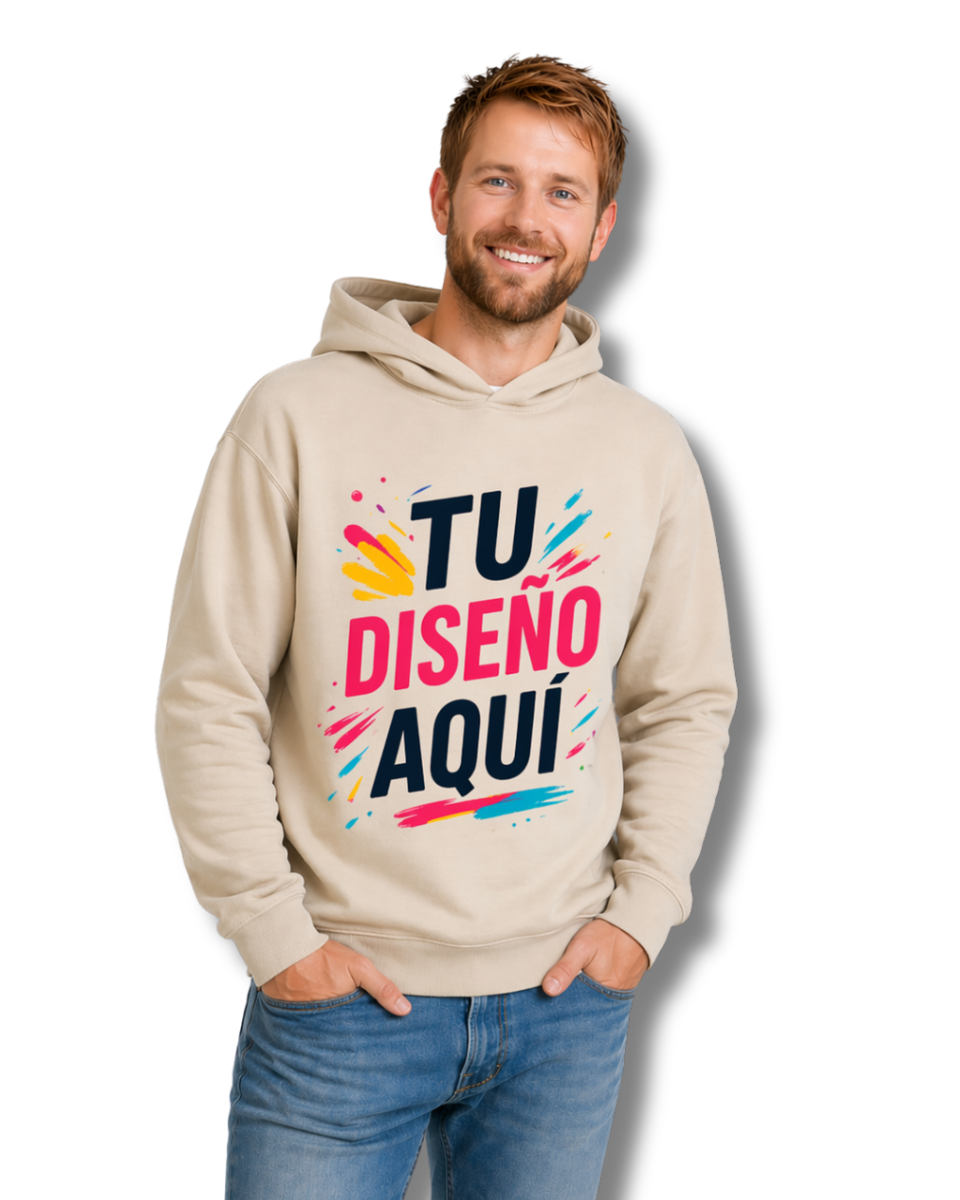 Sudadera Hombre Personalizada-Diseño Libre DTF con Bolsillos Laterales