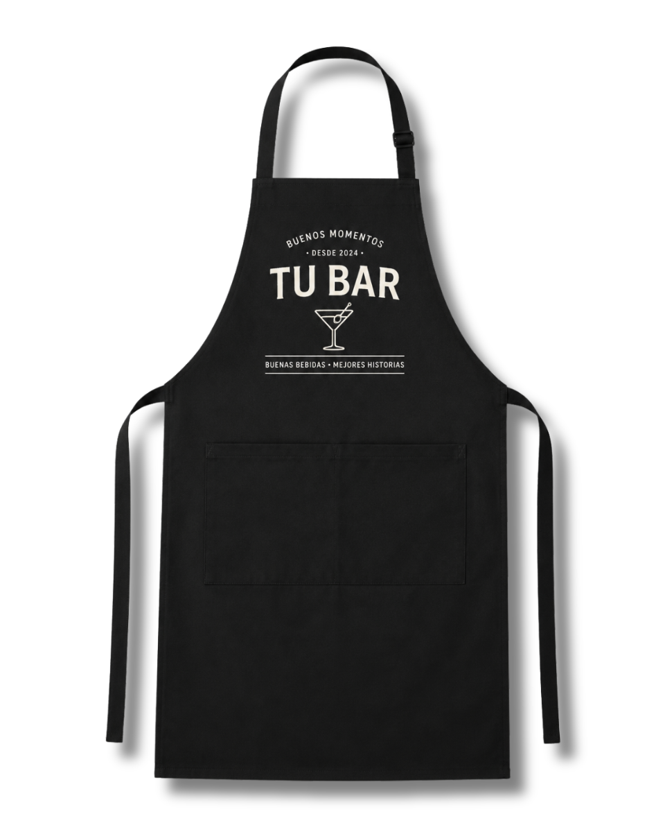 Delantal Largo de Sarga Personalizado para Uniformes - Delantal con Bolsillo Doble para Empresas