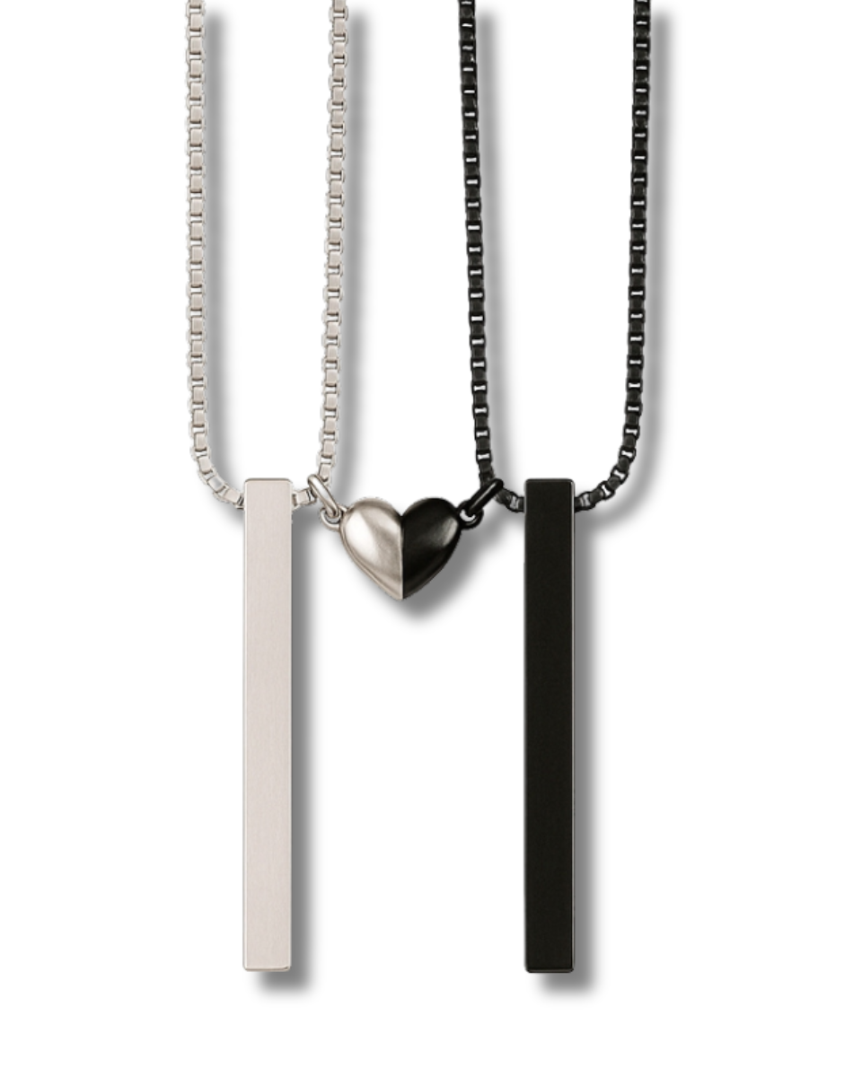 Set de 2 Collares para Parejas Corazón Magnético - Acero Inoxidable con Grabado Láser Personalizado