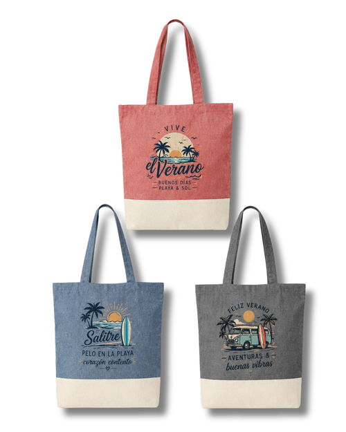Bolsa Tote de Algodón Reciclado Bicolor - Bolsa de Tela Jaspeada 120 g/m² con Asas Largas de 70 cm - Bolsa Ecológica Sostenible Personalizable
