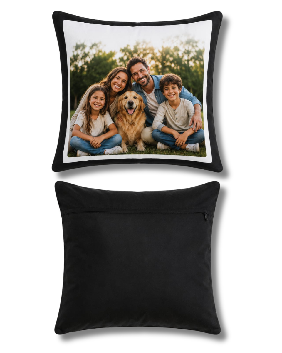 Cojín Negro Personalizado con Foto y Texto - Regalo para Aniversarios y Cumpleaños - Cojín Decorativo con Impresión de Alta Calidad