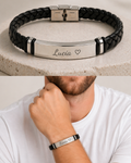 Pulsera con texto Personalizado  - Cuero Negro y Placa de Metal