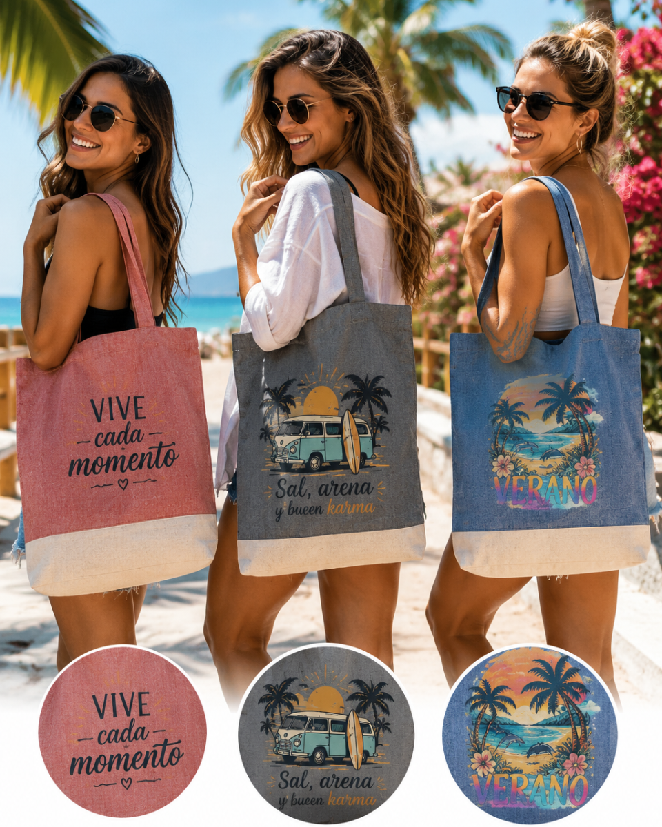 Bolsa Tote de Algodón Reciclado Bicolor - Bolsa de Tela Jaspeada 120 g/m² con Asas Largas de 70 cm - Bolsa Ecológica Sostenible Personalizable
