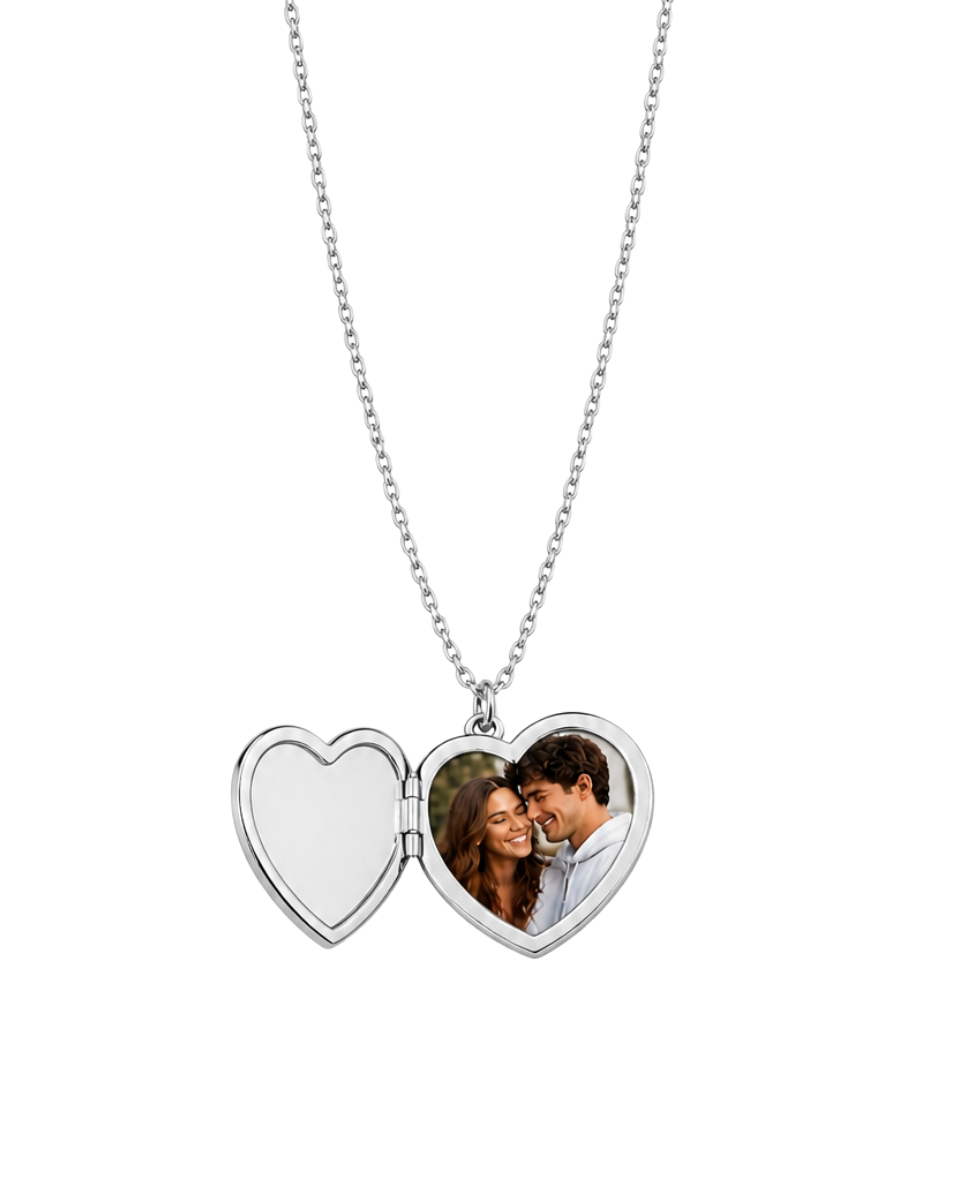 Collar Colgante Corazón Personalizado con Foto - Joya de Acero con Tapa Grabada y Placa a Color