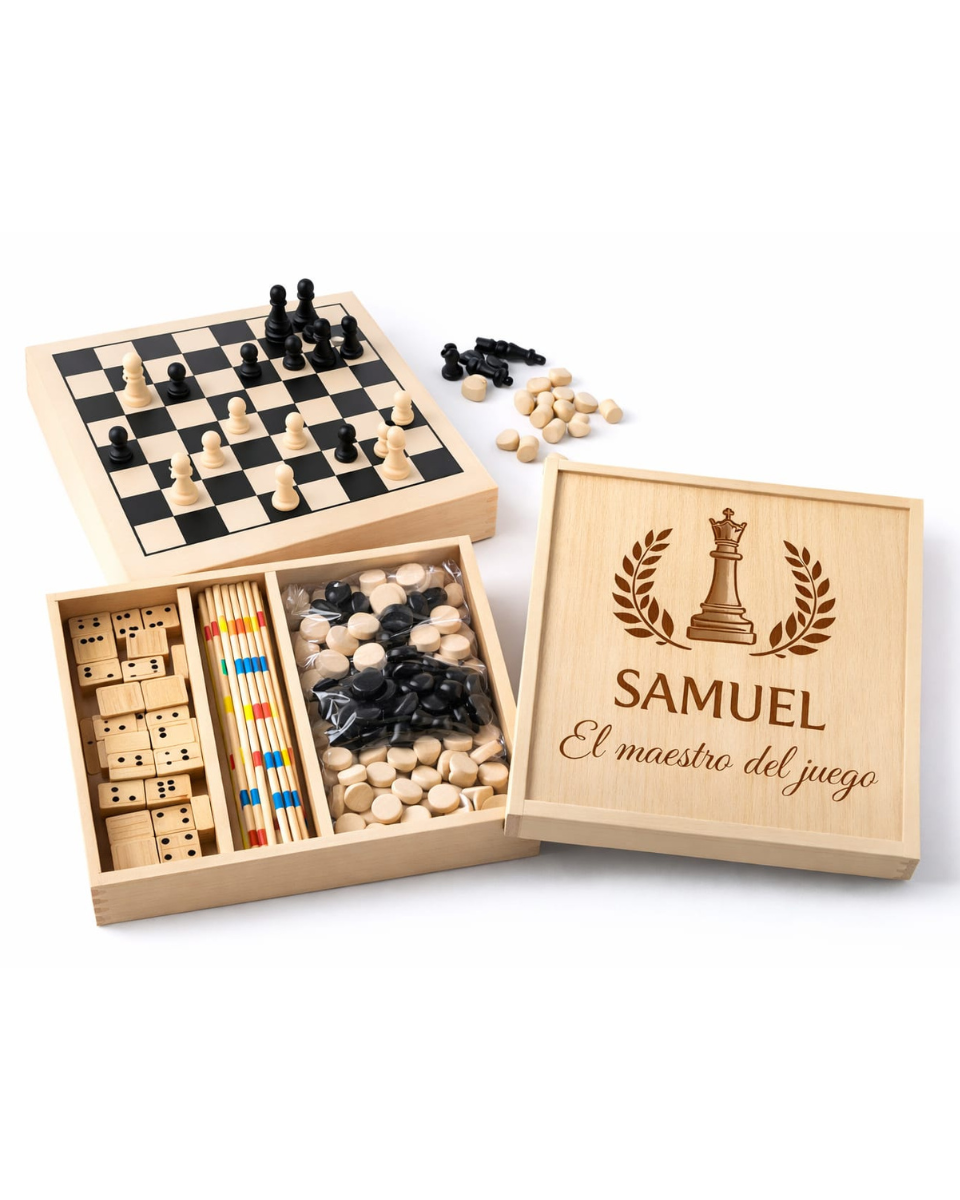 Juego Educativo de Madera Multijuego 4 en 1 con Nombre - Detalle Personalizado para Regalar a Niños