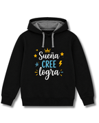 Sudadera Infantil con Capucha - Sudadera para Niños con Mensaje Motivacional "Sueña Cree Logra" - Ropa Juvenil Cómoda con Capucha Bicolor