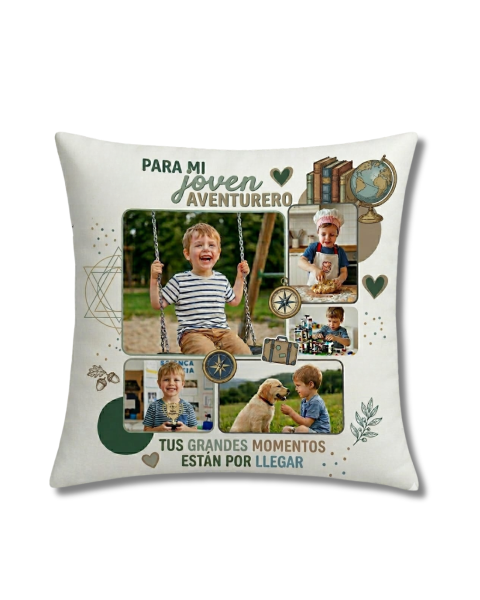 Cojín blanco con collage de fotos Niños