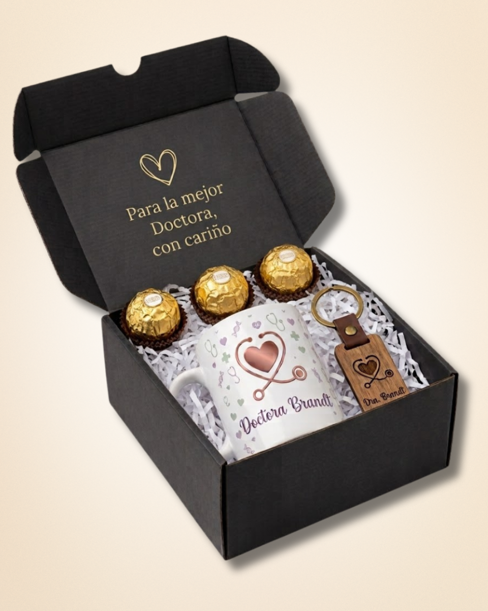 Pack Regalo Profesiones - Caja Sorpresa con Taza, Llavero de Madera, Bombones y Dedicatoria