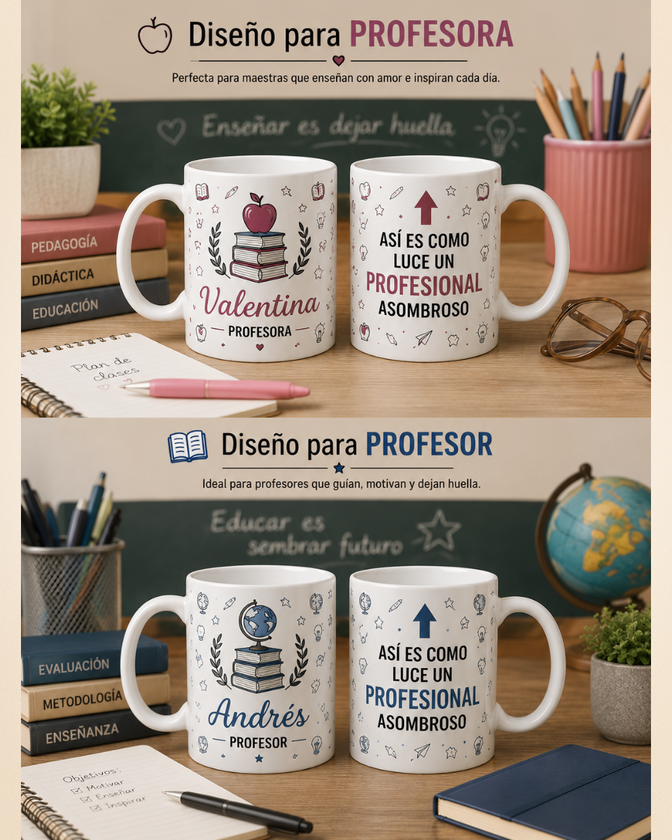 Pack Regalo Profesiones - Caja Sorpresa con Taza, Llavero de Madera, Bombones y Dedicatoria